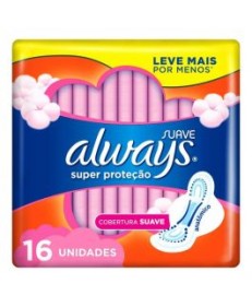 ABSORVENTE ALWAYS SUPER PROTEÇÃO SUAVE COM ABAS COM 16UN